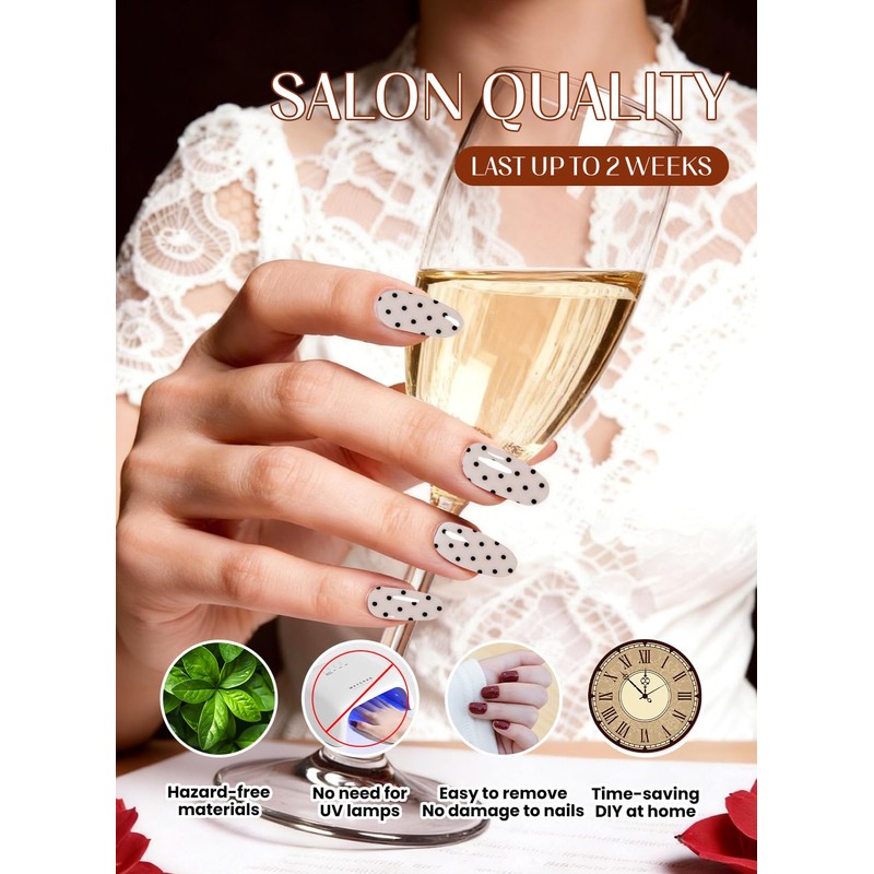 Gel Nail Strips 44Pcs, No UV Light Needed Gel Stickers,