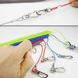 Fishing Rod Belt with Rope, Spiral Cord, Wired, 114.8 inches (290 cm), Set (Blue)