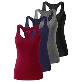 Femdouce Racerback Workout Tank top for Women Activewear Running top Yoga 4 Pack Black/Grey/Navy/Wine red S