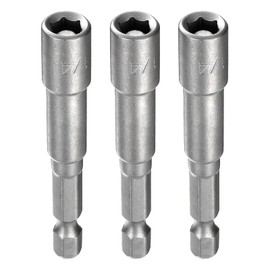 HARFINGTON 3pcs Hex Nut Driver Drill Bit 1/4" 6-Point Socket 1/4" Hex Shank Magnetic Nut Setter Quick-Change Nut for Power Drills Impact Drivers, Silver Tone