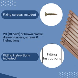 20 (10 Pairs) of Brown Plastic Drawer Runners with Screws and Instructions for Furniture. Replacement Plastic Drawer Rails, Drawer Slides Runners, Bedroom Cabinet Rails Sliders by Kevagh