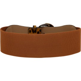 BlackButterfly Wide PU Elastic Stretch Thick Buckle Waist Belt (Brown - Leopard, US 14-16)