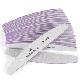 Nail File: 100/180 Gritfor Nails, 10 Pcs Zebra Doubled Sides Coarse Finger Nail Filer for Acrylic and Extension Gel Removal Manicure Kit Salon Home Use Nail Files (Halfmoon, Count, 25, 100/180 Grit)