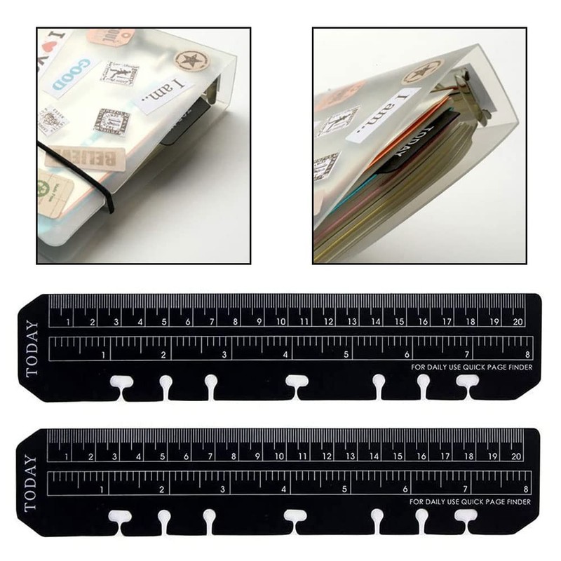 4 Pieces Black A5 Ruler Plastic Page Marker Ruler 6-Ring