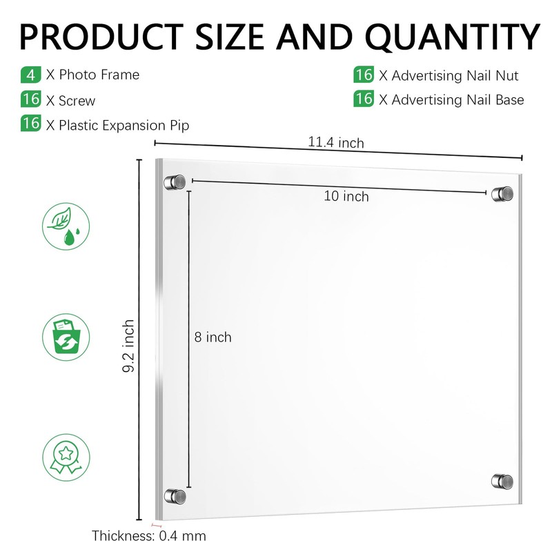 Sintuff 4 Pack Acrylic Floating Picture Frames Wall Mount Frameless