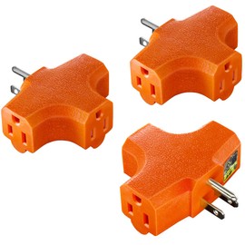 3-Outlet Grounding Adapter, Kasonic [UL Listed] Plug Extender, Heavy-Duty Grounded Power Tap - 3 Pack (Orange)