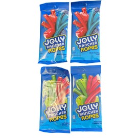 Joly Ranch Assorted Fruity Candy Ropes – 2 Watermelon/Green Apple, 2 Blue Raspberry, Cherry – Soft Chewy Candy Snacks 4 PACK - large shareable movie size 6 OZ Bags.