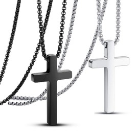 JSDDE Set of 2 Cross Pendant Necklaces Stainless Steel Partner Chains Friendship Chain Couple Chain Jewellery for Couples Women Men (Silver + Black), Stainless Steel, No Gemstone
