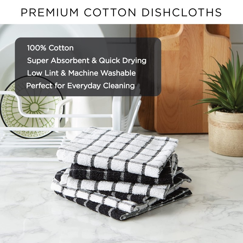 DII Basic Terry Collection Solid Windowpane Dishcloth Set, 12x12, Stone,