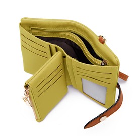 TOPKOOL Wallets for Women Small Bifold Rfid Leather Ladies Wallets,Compact Wristlet Womens Billfold,Trifold Card Holder with Multi Credit Card Slot Zipper Coin Pocket and Wrist Strap(Green)