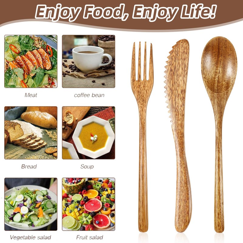 Geiserailie 24 Pcs Wooden Utensils for Eating Set Wooden Spoon