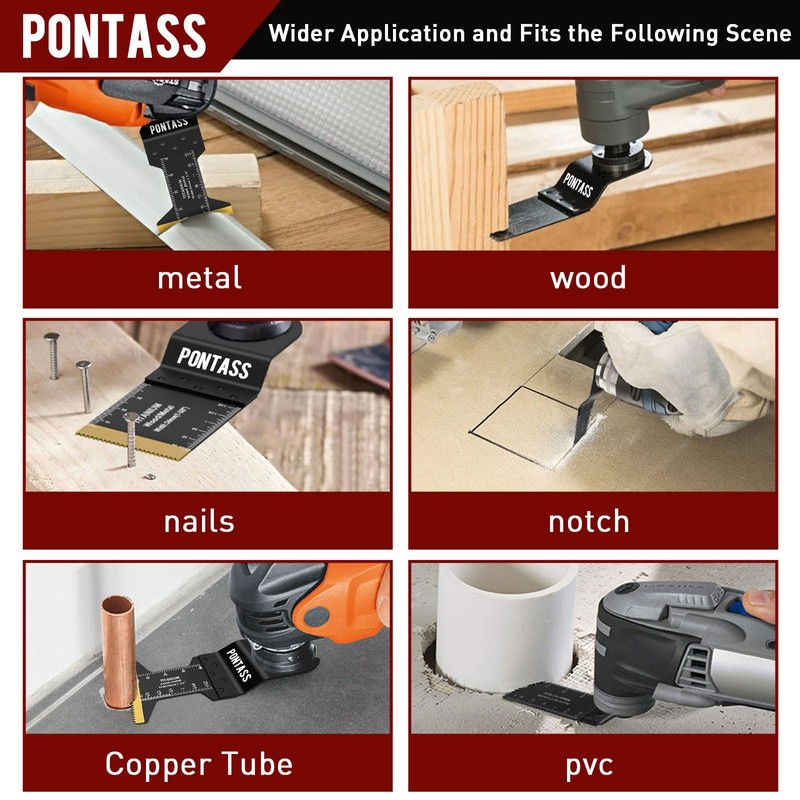 PONTASS 27Pcs Oscillating Saw Blades, Universal Titanium Multitool Blades for