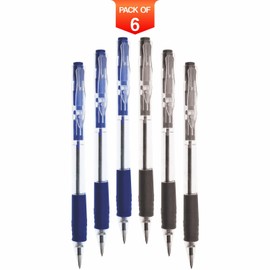 Ballpoint Pens Pocket Clip Ball Points Retractable Non Slip Smooth Grip Pens Comfortable Ball Pens Ideal for Office Home School University Stationery Supplies General Use Blue & Black Colour (6 Pack)