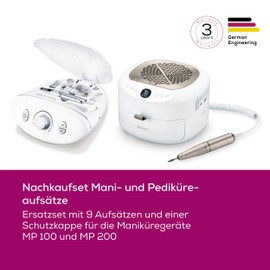 Beurer MP 100/ MP 200 Replacement Kit for MP 100 and MP 200 Manicure Tools, 10 Nail Drill Bits Made of Sapphire, Ceramic and Felt, 30 Disposable Sandpaper Attachments with Protective Cap for Nail Dust