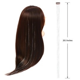 6 Pcs Clip in Hair Tinsel Kit 20.5 Inches Heat Resistant Glitter Tinsel Hair Extensions Fairy Hair Tinsel for Women Girls Hair Styling Party Gift (Silver)