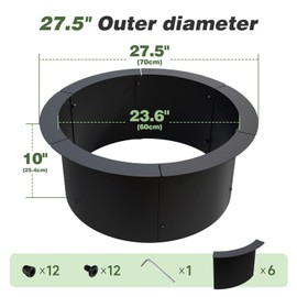 GJWCVL Fire Pit Ring Outdoor Wood Burning Fire Pit Liner 27.5 Inch Camping Fire Ring Painted Steel Firepit Ring Heavy Duty Campfire Ring Above or In-Ground for Bonfire Outdoor Backyard