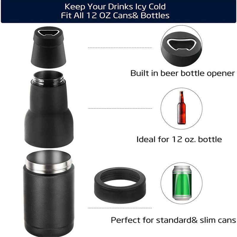 Stainless Steel Beer Can Double Walled Black Simple Insulated Cola