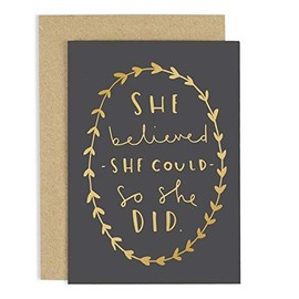 Old English Co. She Believed She Could Card - Good Luck Card For Her | New home, Well Done, New Job, Graduation Card for Women | Blank Inside & Envelope Included