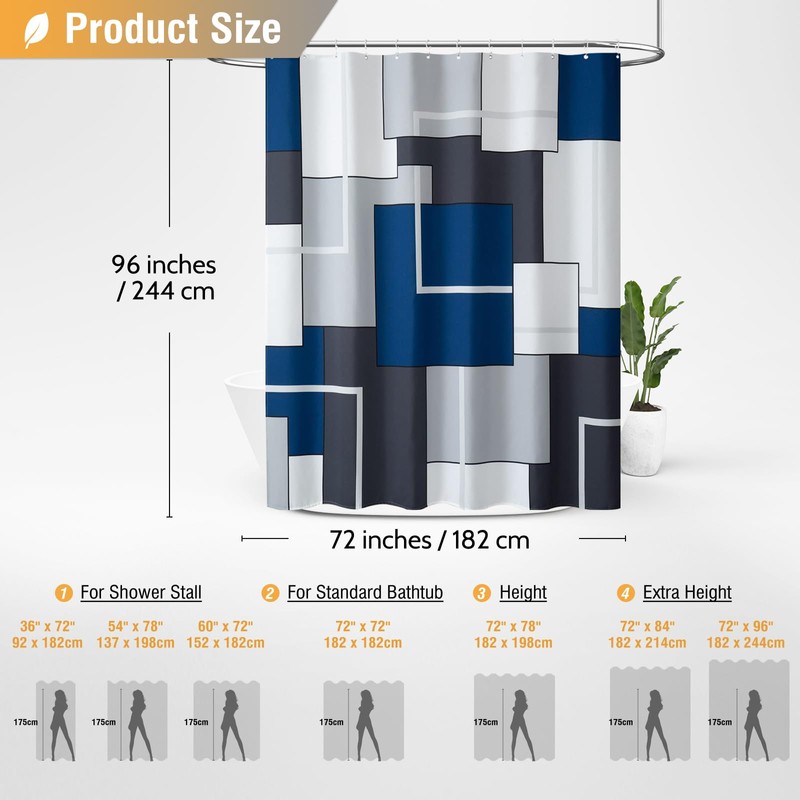 BTTN 96 Inch Extra Long Shower Curtain, 72x96 Geometric Waterproof