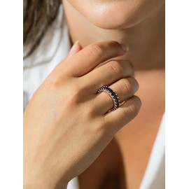 Suplight Mens Promise Ring for Wedding Engagement Black Cubic Zirconia Eternal Rings Sterling Silver