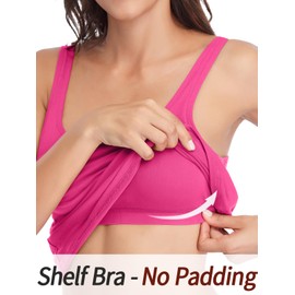 V FOR CITY Women's Shelf Bra Tank Top Adjustable Wide Strap Camisole Spring Summer Cotton Cami Shirts M Hot Pink