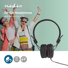 Nedis HPWD1100BK Wired Headphones | On-ear | Foldable | 1.2 m Round Cable | Black