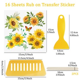 WANDIC 12 Sheets Rub On Transfer Stickers Sunflower Waterproof Transfers Decals Journal Album Stickers Furniture Craft Transfers Decals for DIY Scrapbooking