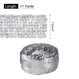 sourcing map 11 Yards 3 Inch Elastic Sequins Trim 8 Row Flat Sequin Strip Paillette Sequins Fabric Ribbon for Crafts DIY Sequin Fringe Sewing, Silver