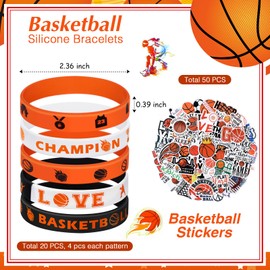 Aoriher 194 Pcs Basketball Party Favor Bulk Sport Birthday Party Gift Basketball Goodie Bag Filler Mini Basketball Ball Toy Silicone Bracelet Tattoo Sticker Slap Bracelet Keychain Button Pin
