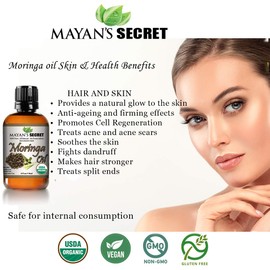 Mayan's Secret Organic Moringa Energy Oil 100% Pure Moringa Seed Oil from Rejuvenate Dull Skin - Great for Hair and Face, Botanical Anti-aging Beauty - Great for Cuts, Rashes, Burns - Pure, Undiluted-