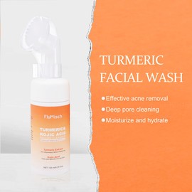 FluMisch Turmeric Kojic Acid Facial Cleanser, Foaming Face Wash with Soft Massage Heads, Kojic Acid Cleanser Exfoliating, Turmeric Cleansing for Dark Spots (120ml/4.23fl.oz)
