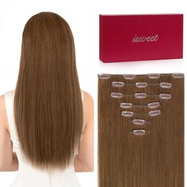 Straight Clip in Hair Extensions Real Human Hair, 7Pcs 12 Inch 80g #8 Chestnut Brown Invisible Natural Soft Real Human Hair Extensions Clip ins, Double Weft Hair Extensions Real Human Hair for Women