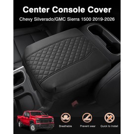 Shademax Center Console Cover for Chevy Silverado/GMC Sierra 1500 2019-2025 2026,Tahoe & Suburban & Yukon 2021-2025 Bucket Seat, Armrest Cover for Silverado Accessories Leather Cushion Pad Protector