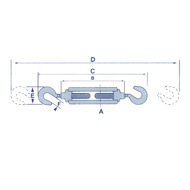 x2 M8 Hook to Hook Straining Screw Turnbuckle