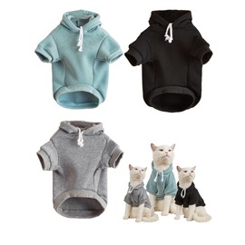 QWINEE 3Pcs Basic Dog Hoodie, Dog Warm Jacket, Cat Apparel, Dog Shirt, Dog Clothes for Puppy Kitten Small Medium Dogs Cats Black Green and Grey X-Large