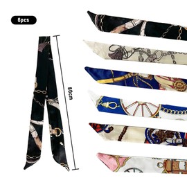 Werownsgso Pack of 6 Silk Scarf Fashion Silk Scarf Satin Ribbon Silk Scarves Women's Silk Scarf Handbag Handle Scarf, Multiple colours