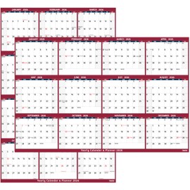 2026 Dry Erase Calendar – Large Yearly Wall calendar 2026, 38.2'' x 25.2'', 2-Side Reversible Calendar 2026, Vertical/Horizontal, Jan 2026 – Dec 2026, 2026 Wall Calendar with Notes, Stickers - Red