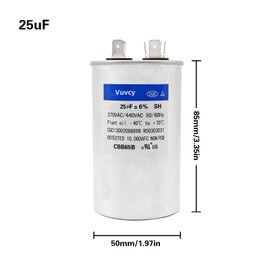 25 uF ±6% MFD 370/440V AC Capacitor, Dual Run Round Capacitor Replacement, 370/440 Volt HVAC Capacitor for AC Unit Fan Motor Start or Heat Pump or Condenser Straight Cool (25 uF)