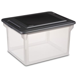 Sterilite File Box, Stackable Storage Bin with Lid, Organize Receipts, Bills, Taxes and Papers in the Home, Office, Clear Base with Black Lid, 16-Pack