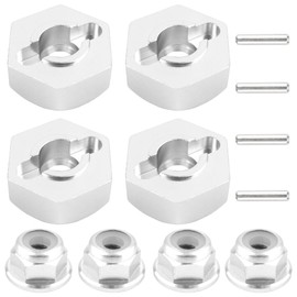 GDOOL 12mm Wheel Hex Hubs Drive Adapter 5mm Thick & Flange M4 Lock Nuts Aluminum for Redcat Axial HSP WLtoys Himoto RC Truck Model Car Upgrade Parts (Silver)