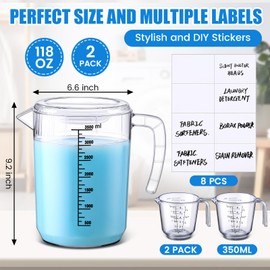 LemonRoad 2 Pcs 118 oz Laundry Detergent Dispenser with Measuring Cup and Labels Plastic Liquid Storage Containers Detergent Organizer for Laundry Room Organization