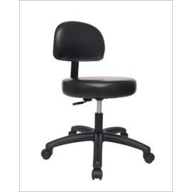 Chair Master Round Vinyl Chair/Stool-Black-for Garage, Counters, Shop, Kitchen, Computer Desks, Drafting Tables. Easy to Clean! (.Standard Nylon Casters, Medium Table 19"-27")