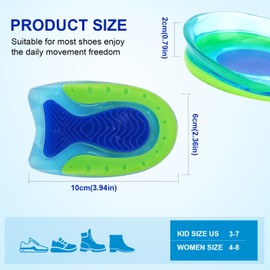 Kids Heel Cups for Heel Pain - Sport Traction Shock Absorbing Lightweight Gel Heel Inserts for Kid's with Sensitive Heels, Heel Spurs, Plantar Fasciitis, or Ankle Pain by Plantarecover,1 Pairs