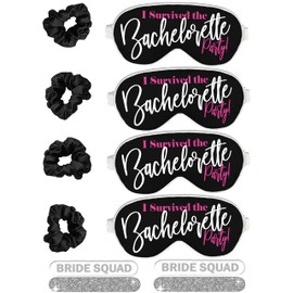 Bachelorette Party Survival Kit Fillers - Set of 12: (4) I Survived The Bachelorette Party Sleep Masks, (4) Silver Bride Squad Nail Files, & (4) Black Satin Scrunchies - 12pcSet(Hgvr) SLV/Blk