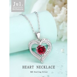 EUDORA Heart Women Necklace 925 Sterling Silver July Birthstone Pendant Necklaces for Women, I Love You to the Moon and Back Jewelry Birthday Gift for Women Mother Daughter Wife Grandma Sister Her