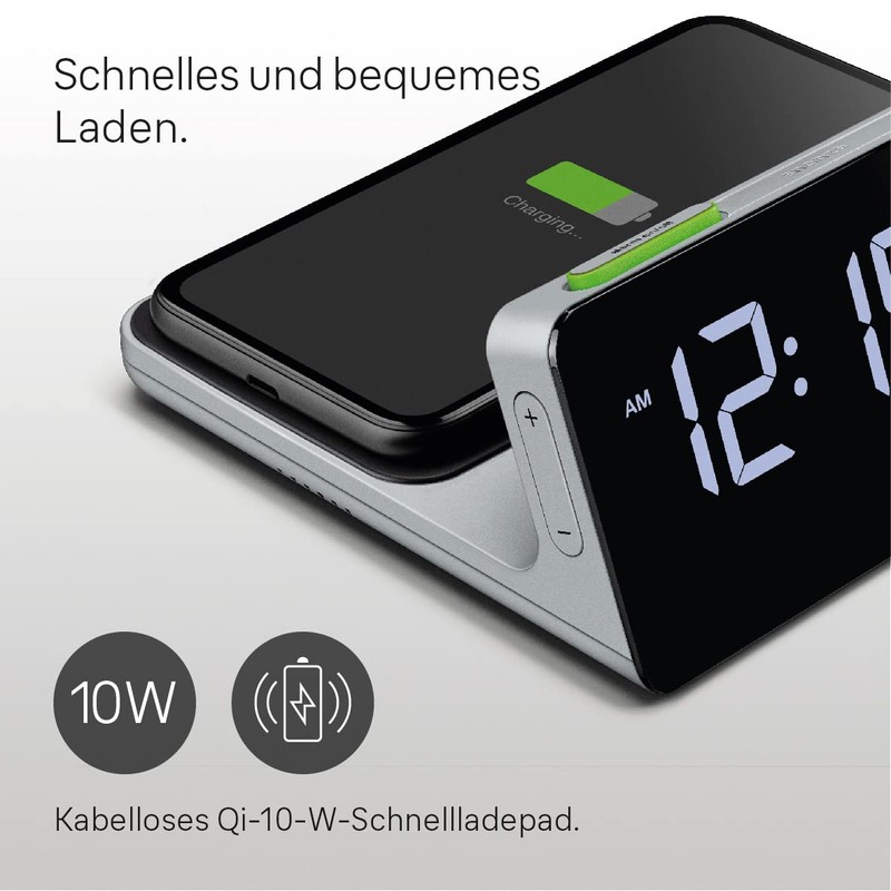 Braun Digital Alarm Clock with VA LCD Display, 10W Qi