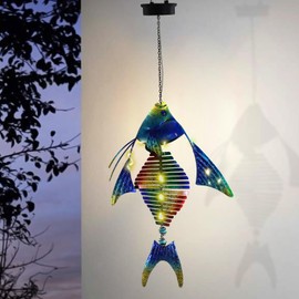 Fish Solar Outdoor Lights Hanging Lanterns Metal Decorative Lights for Backyard Porch Patio Yard Balcony Teepee Lawn Pathway…