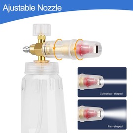 Geichan Snow Foam Lance,1/4'' Quick Connector, Adjustable Foam Cannon with 1L Capacity, Wide Neck Snow Foam Bottle, Car Foam Sprayer Compatible with Quick Release Pressure Washer Jet Car Wash Gun