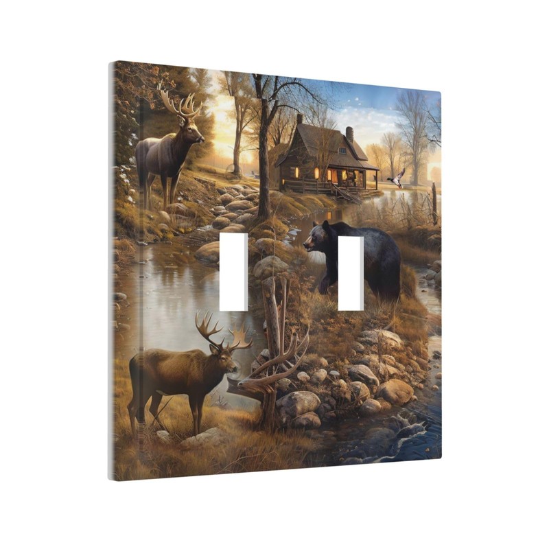 Wpshijia Bear Moose Lodge Woodland 2 Gang Light Switch Plate