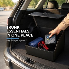 Medium Collapsible PU Leather Car Trunk Organizer with Lid & Handle